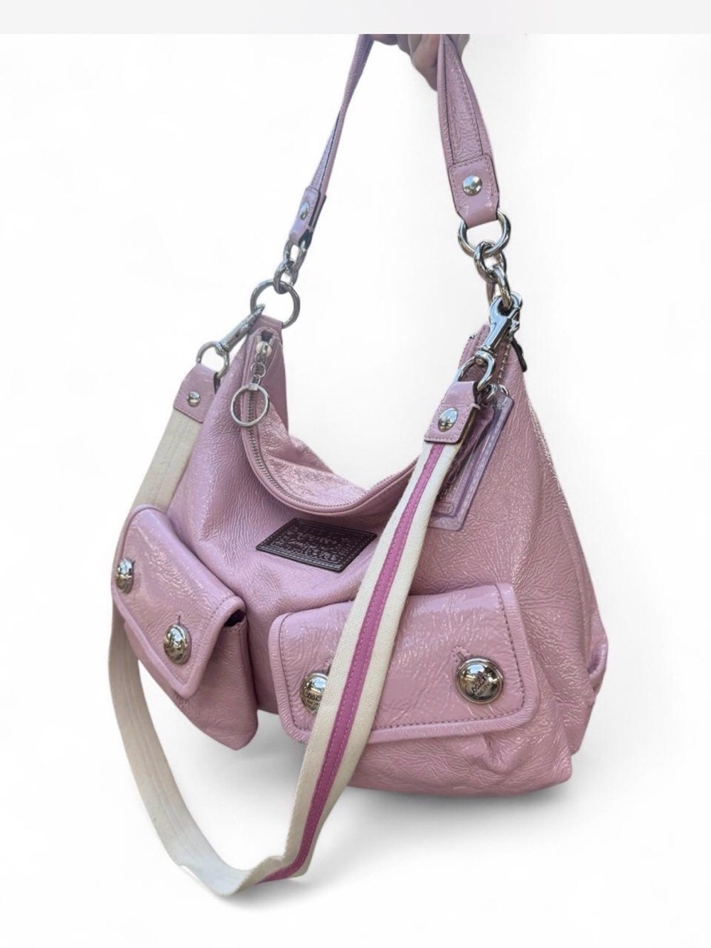 Coach Poppy Pink Patent Leather Y2K Hobo Bag